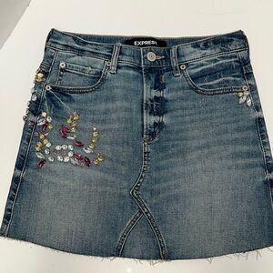 Express Rhinestone Embellished Denim Skirt Size 2